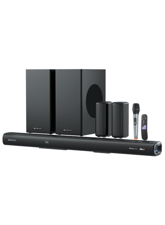 ZEBRONICS Juke BAR 9900 Soundbar, 725 Watts, DTS X, Dolby Atmos, 5.2.4 CH, 2X Wireless (Subwoofer & Satellites), BT v5.3 | HDMI eARC | Optical in | AUX | USB, RGB LED, Wireless UHF Mic, Deep Bass - Image 1